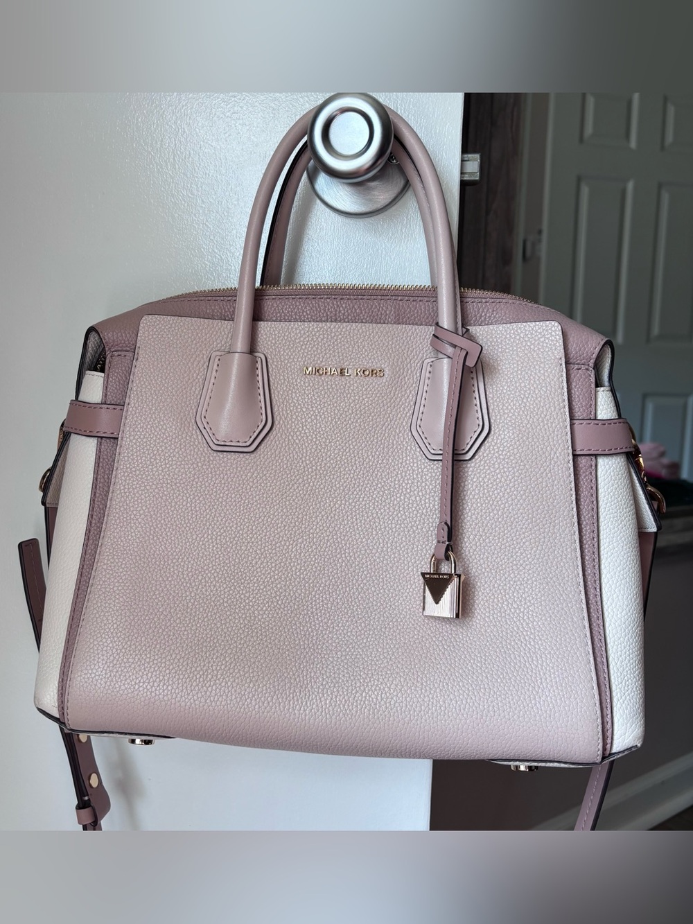 Michael Kors Blush Pink and White Leather Satchel